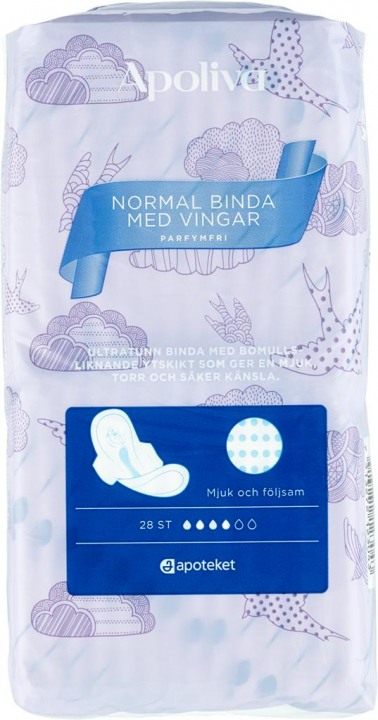 APOLIVA NORMAL SANITARY PADS WITH WINGS 28 PCS in the group BATHROOM / PHARMACY at Amet & Partners AB (212304)